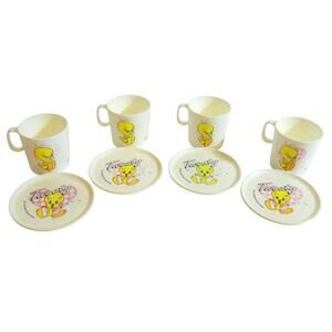 Warner Bros Tweety Bird Mini Cups & Plates Childrens Small Plastic USA 1993 Vtg